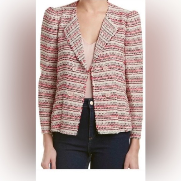 Rebecca Taylor Jackets & Blazers - Rebecca Taylor Red and Pink Textured Knit Flare Striped Blazer Size 0